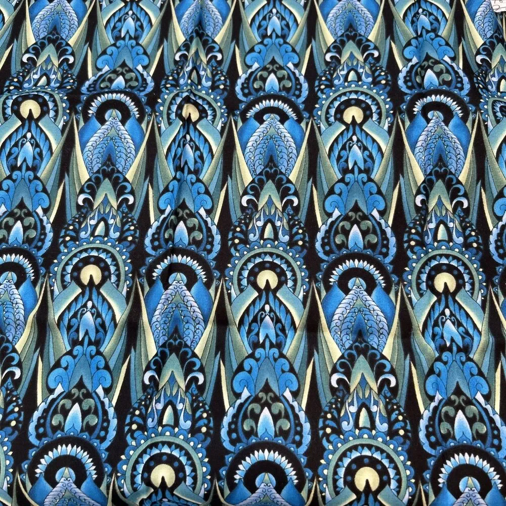 In The Beginning Deco Jason Yenter Cotton Quilting Fabric 1/2 Yard Blue Green